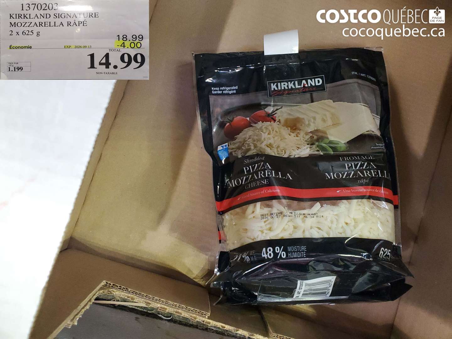 1370203 KIRKLAND SIGNATURE MOZZZARELLA RÂPÉ ($4.00 INSTANT SAVINGS EXPIRES ON 2026-09-13) $14.99