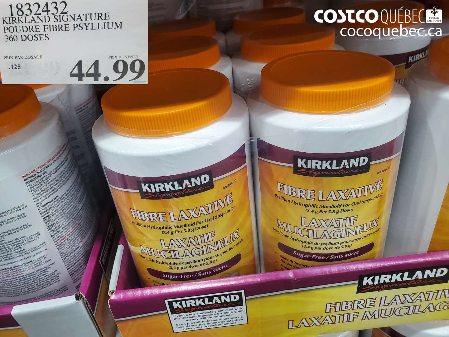 1832432 KIRKLAND SIGNATURE POUDRE FIBRE PSYLLIUM 360 DOSES $44.99
