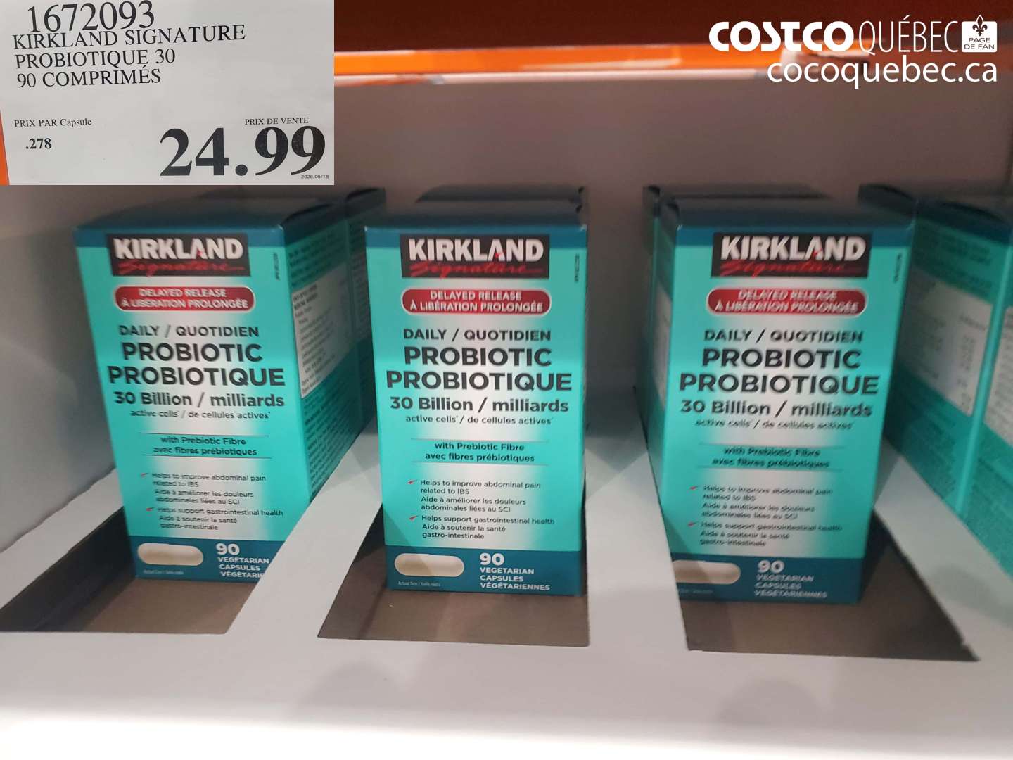 1672093 KIRKLAND SIGNATURE PROBIOTIQUE 30 90 COMPRIMÉS $24.99