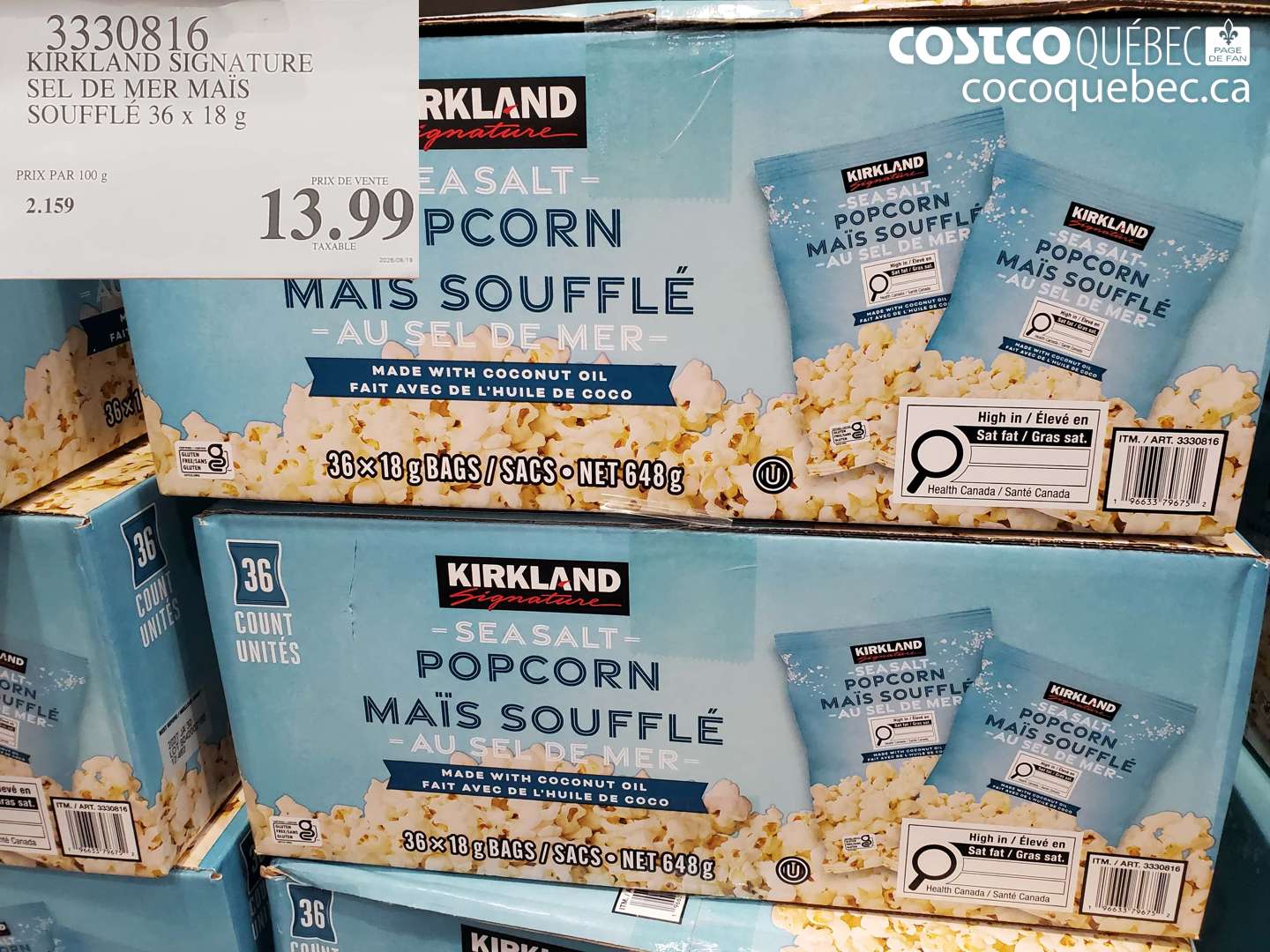 3330816 KIRKLAND SIGNATURE SEL DE MER MAÏS SOUFFLÉ 36 X 18 G $13.99