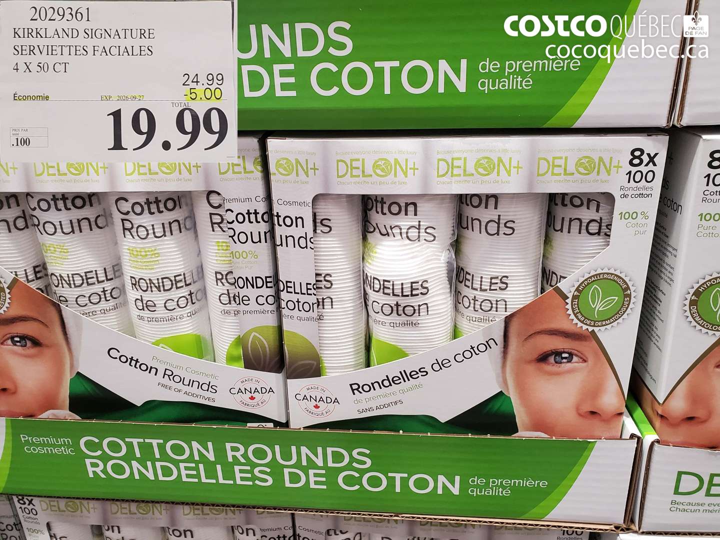 2029361 KIRKLAND SIGNATURE SERVIETTES FACIALES 4 X 50 CT ($5.00 INSTANT SAVINGS EXPIRES ON 2026-09-27) $19.99