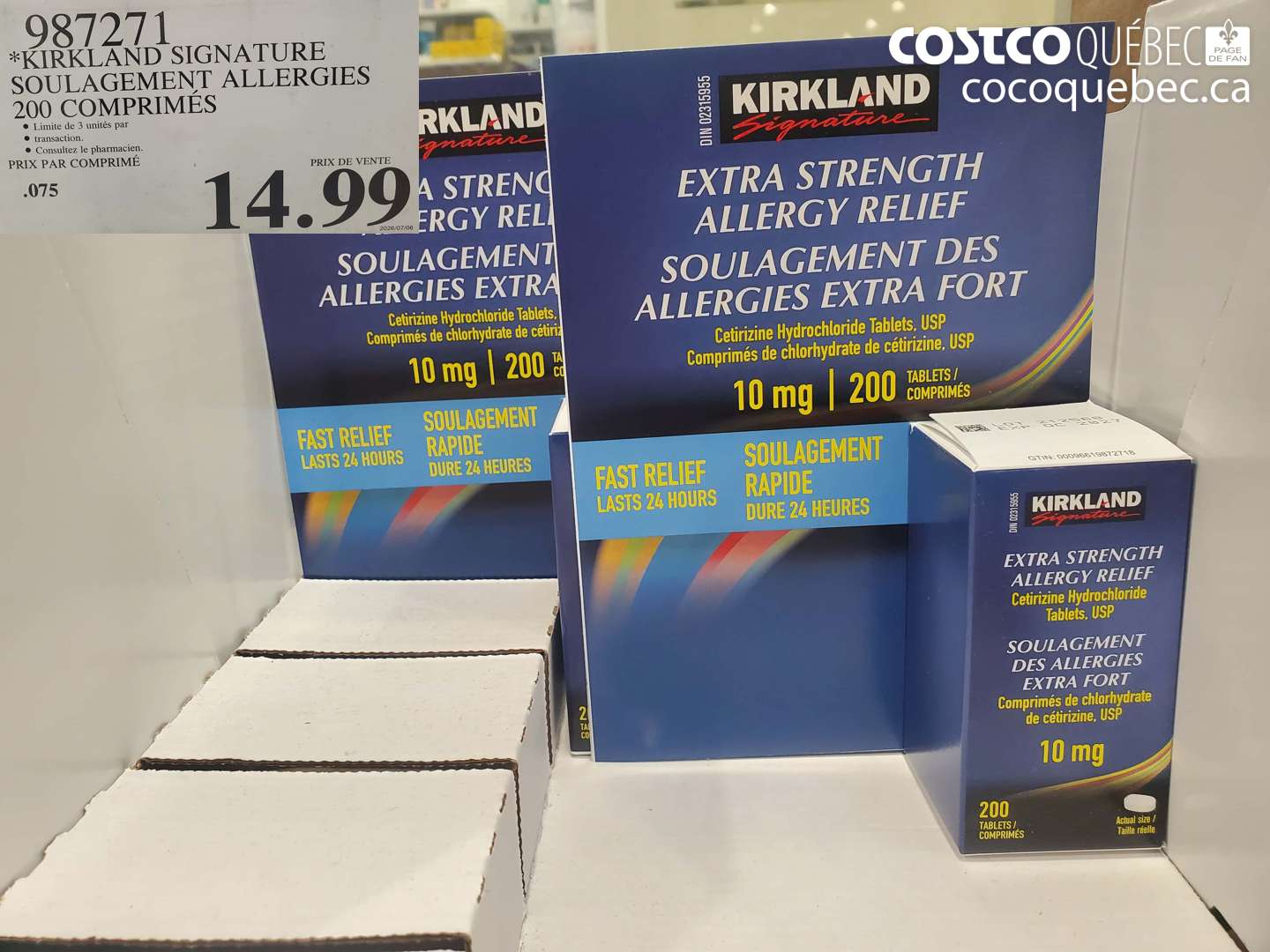 987271 KIRKLAND SIGNATURE SOULAGEMENT ALLERGIES 200 COMPRIMÉS $14.99