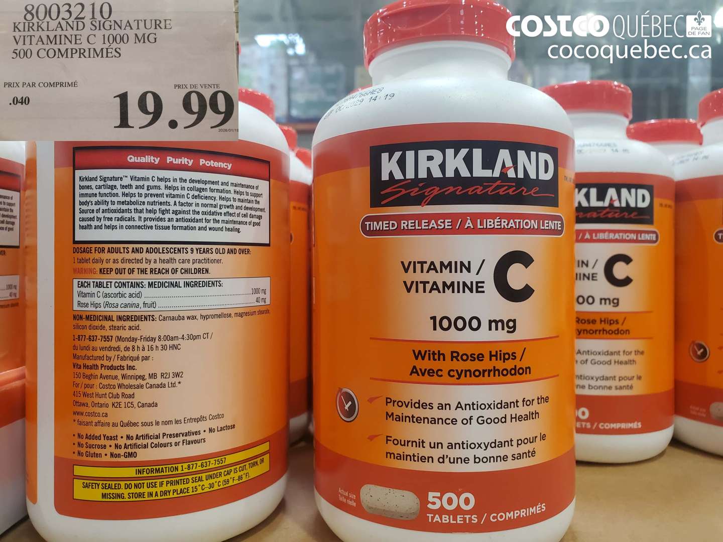 8003210 KIRKLAND SIGNATURE VITAMINE C 1000 MG 500 COMPRIMÉS $19.99