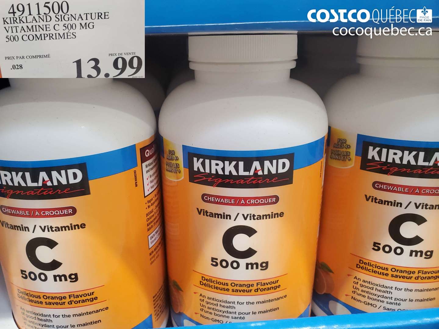 4911500 KIRKLAND SIGNATURE VITAMINE C 500 MG 500 COMPRIMÉS $13.99