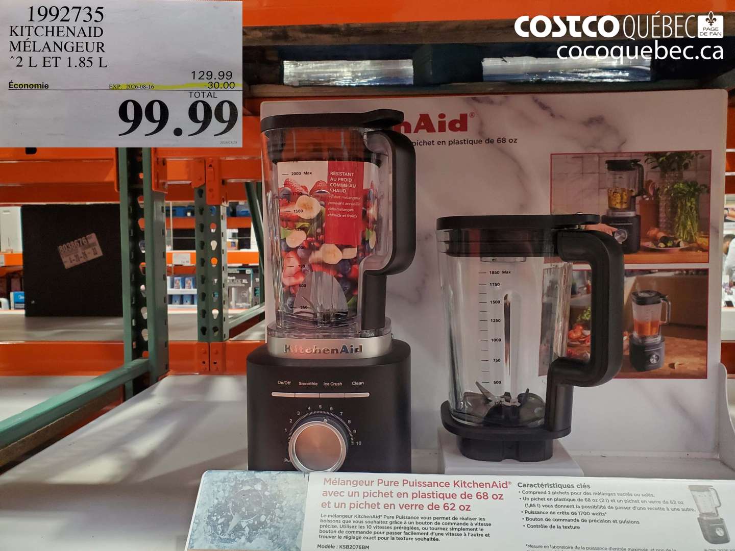 1992735 KITCHENAID MÉLANGEUR 22L ET 1.85 L ($30.00 INSTANT SAVINGS EXPIRES ON 2026-08-16) $99.99