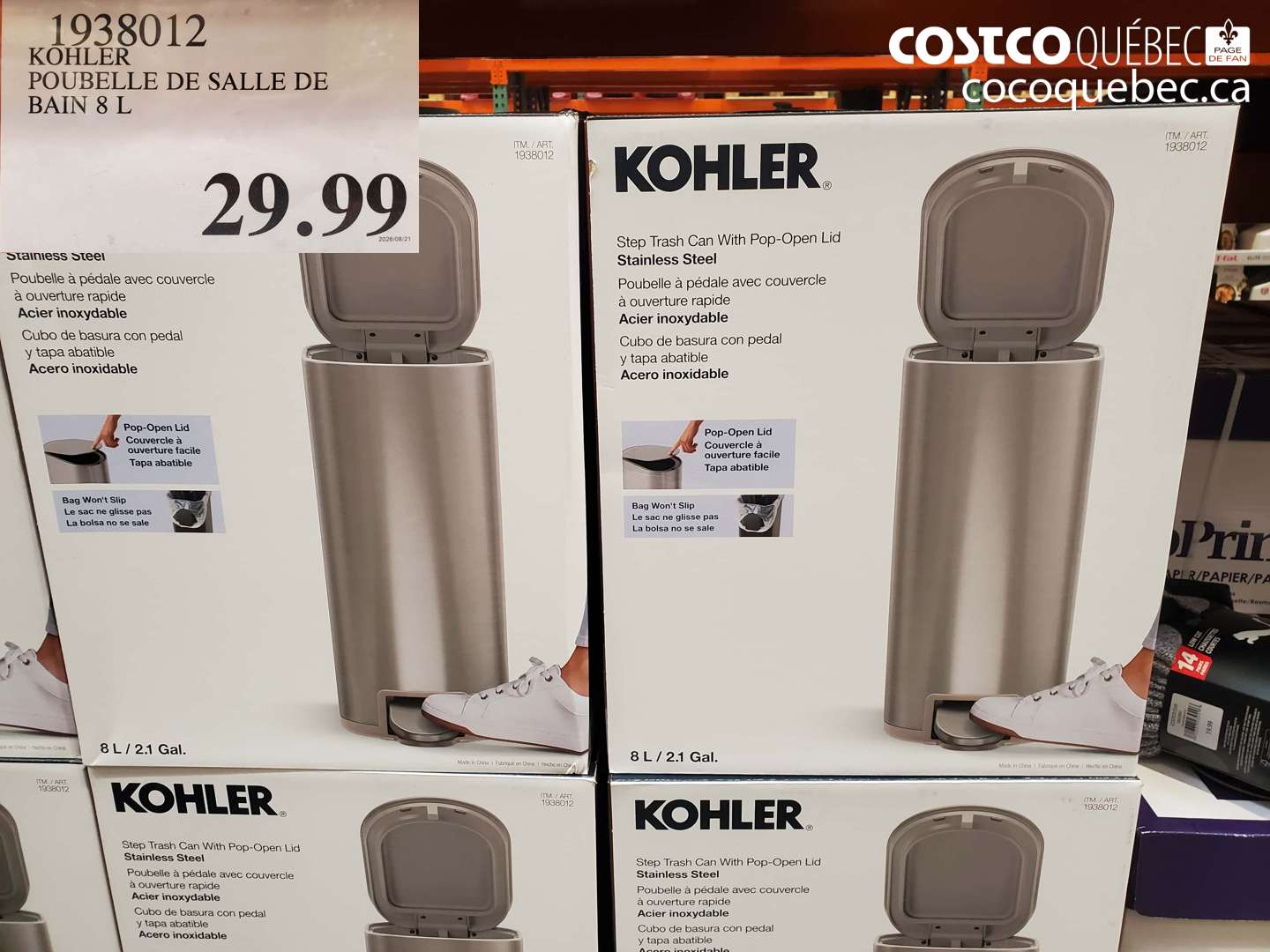 1938012 KOHLER POUBELLE DE SALLE DE BAIN 8 L $29.99