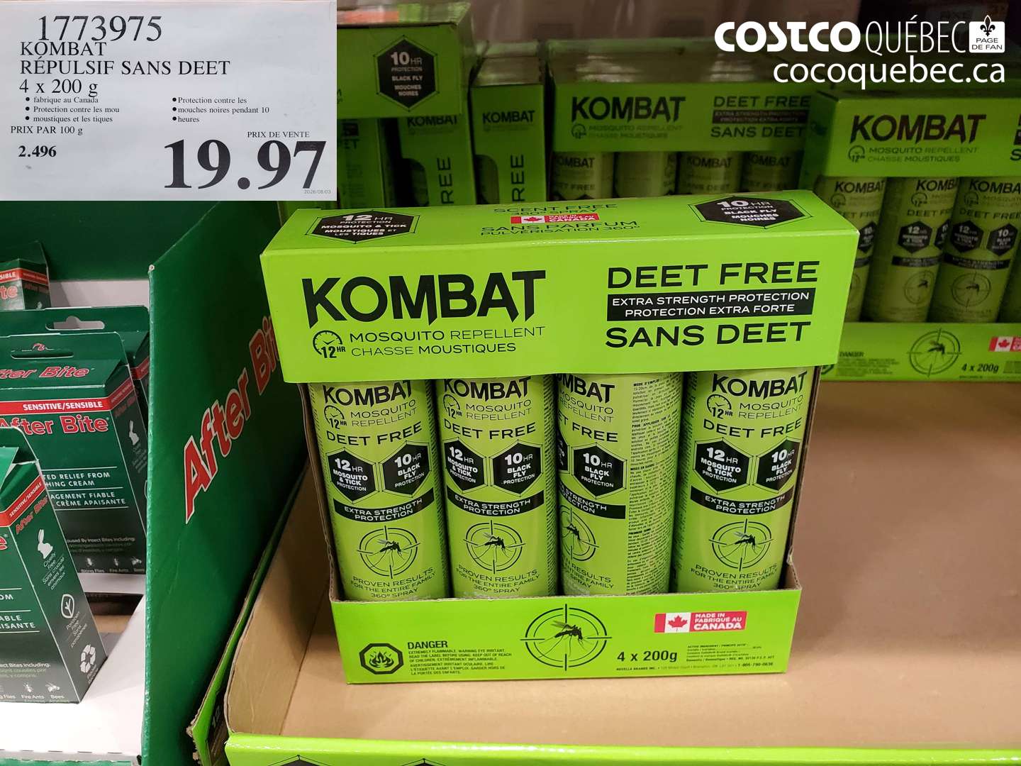 1773975 KOMBAT RÉPULSIF SANS DEET 4 X 200 G $19.97