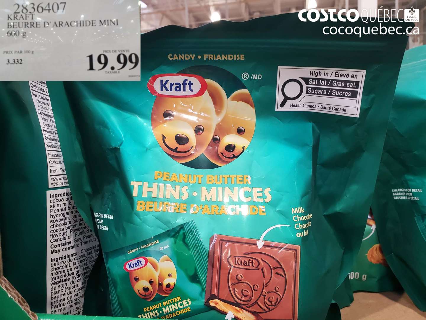 2836407 KRAFT BEURRE D'ARACHIDE MINI 600 G $19.99