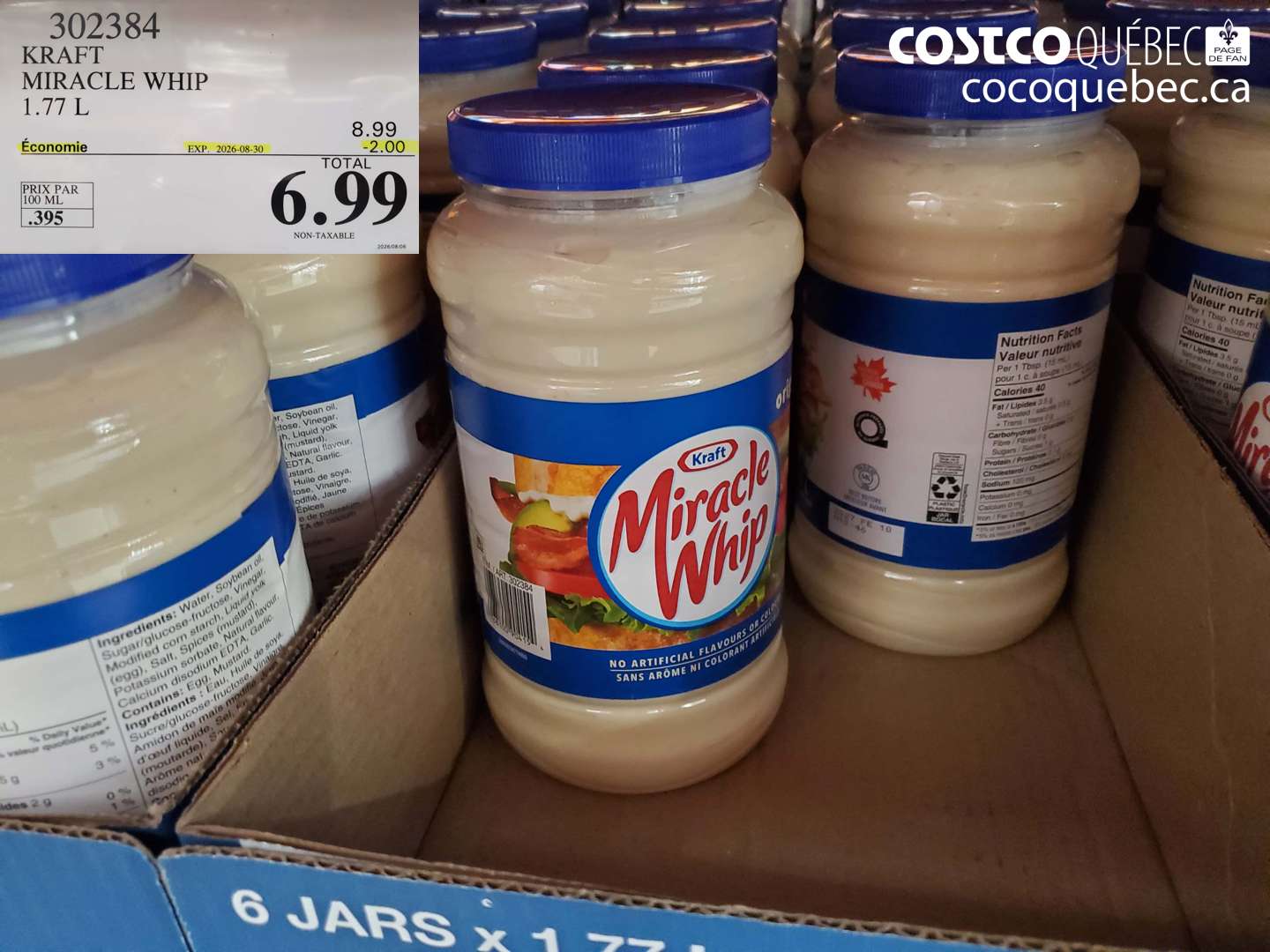 302384 KRAFT MIRACLE WHIP 1.77 L ($2.00 INSTANT SAVINGS EXPIRES ON 2026-08-30) $6.99