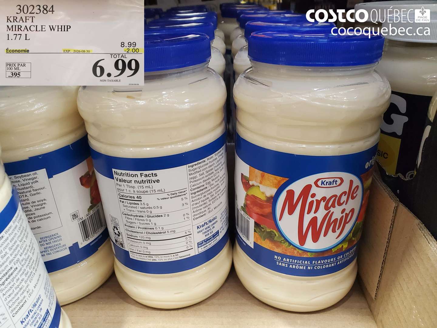 302384 KRAFT MIRACLE WHIP 1.77 L ($2.00 INSTANT SAVINGS EXPIRES ON 2026-08-30) $6.99