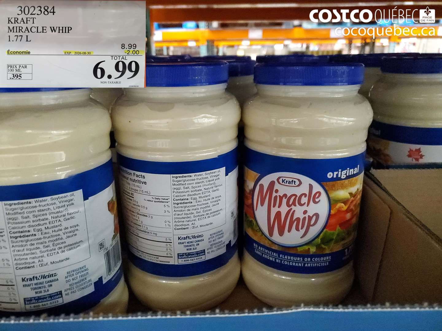 302384 KRAFT MIRACLE WHIP 1.77 L ($2.00 INSTANT SAVINGS EXPIRES ON 2026-08-30) $6.99
