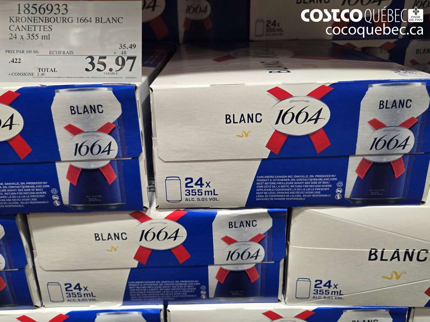 1856933 KRONENBOURG 1664 BLANC CANETTES $35.97