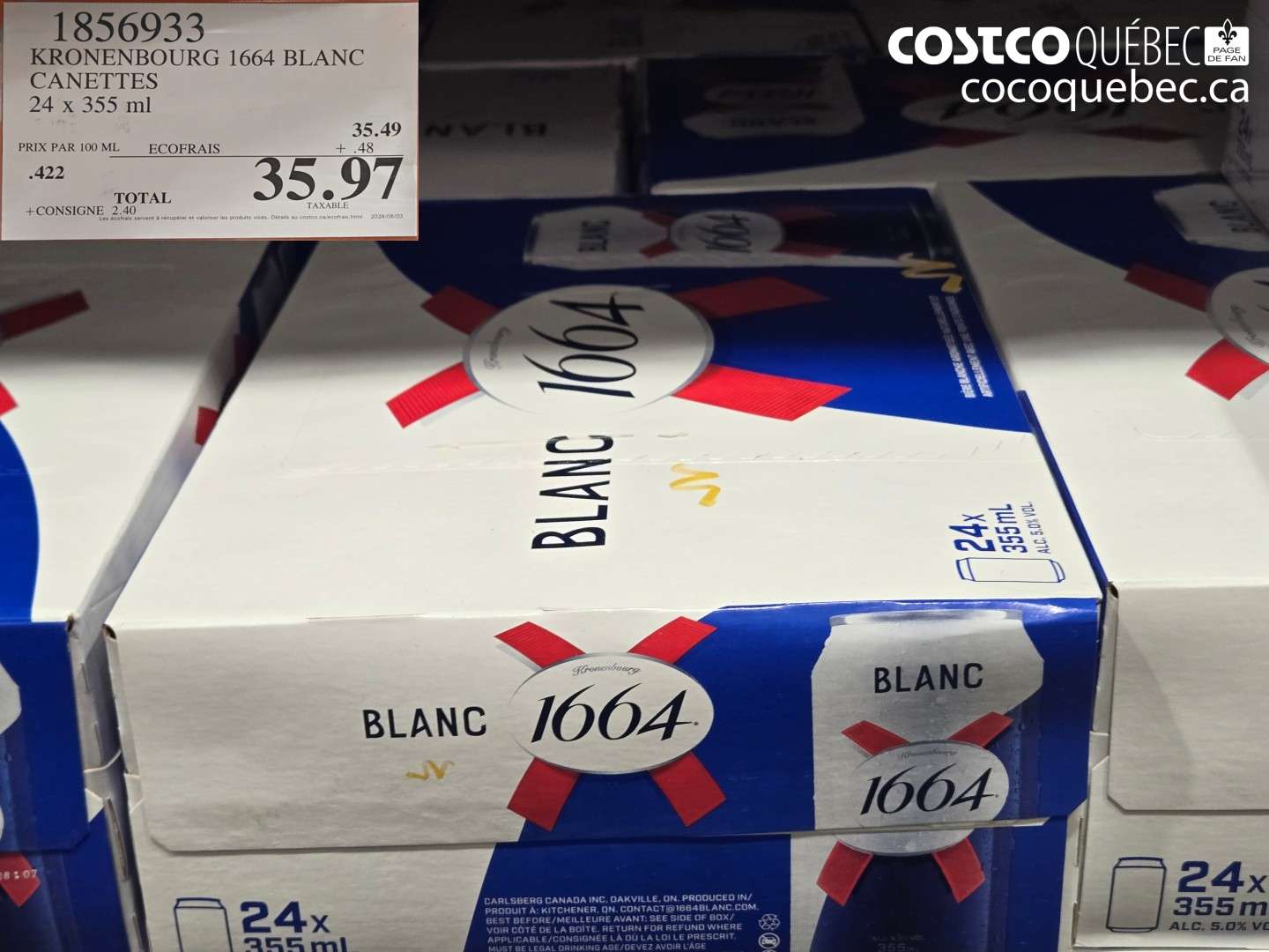 1856933 KRONENBOURG 1664 BLANC CANETTES $35.97