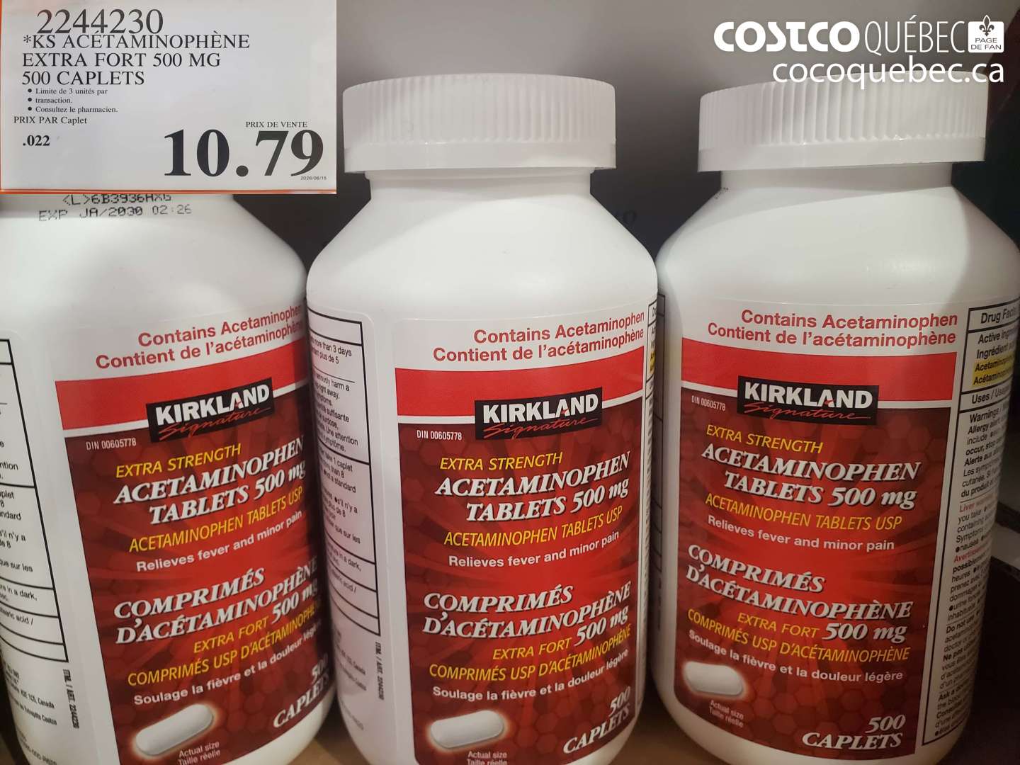 2244230 KS ACÉTAMINOPHÈNE EXTRA FORT 500 MG 500 CAPLETS $10.79