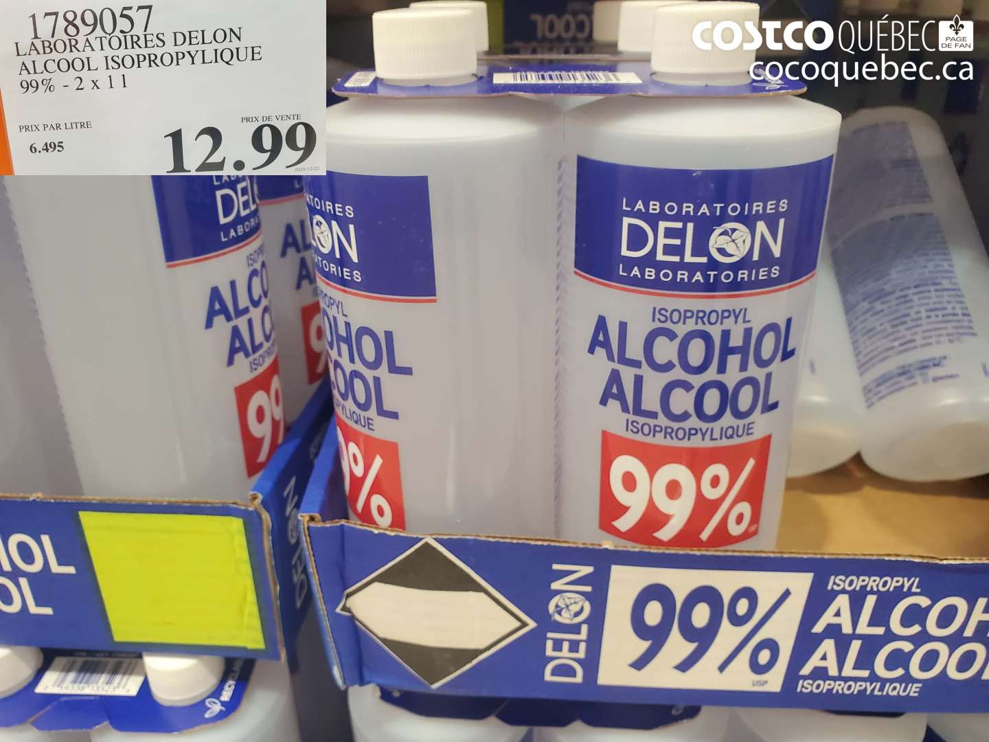 1789057 LABORATOIRES DELON ALCOOL ISOPROPYLIQUE 99% - 2 X 1 L $12.99