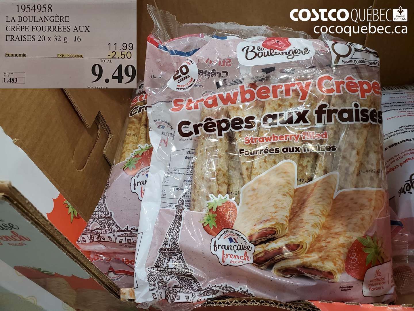 1954958 LA BOULANGÈRE CRÊPE FOURRÉES AUX FRAISES 20 X 32 G ($2.50 INSTANT SAVINGS EXPIRES ON 2026-08-02) $9.49