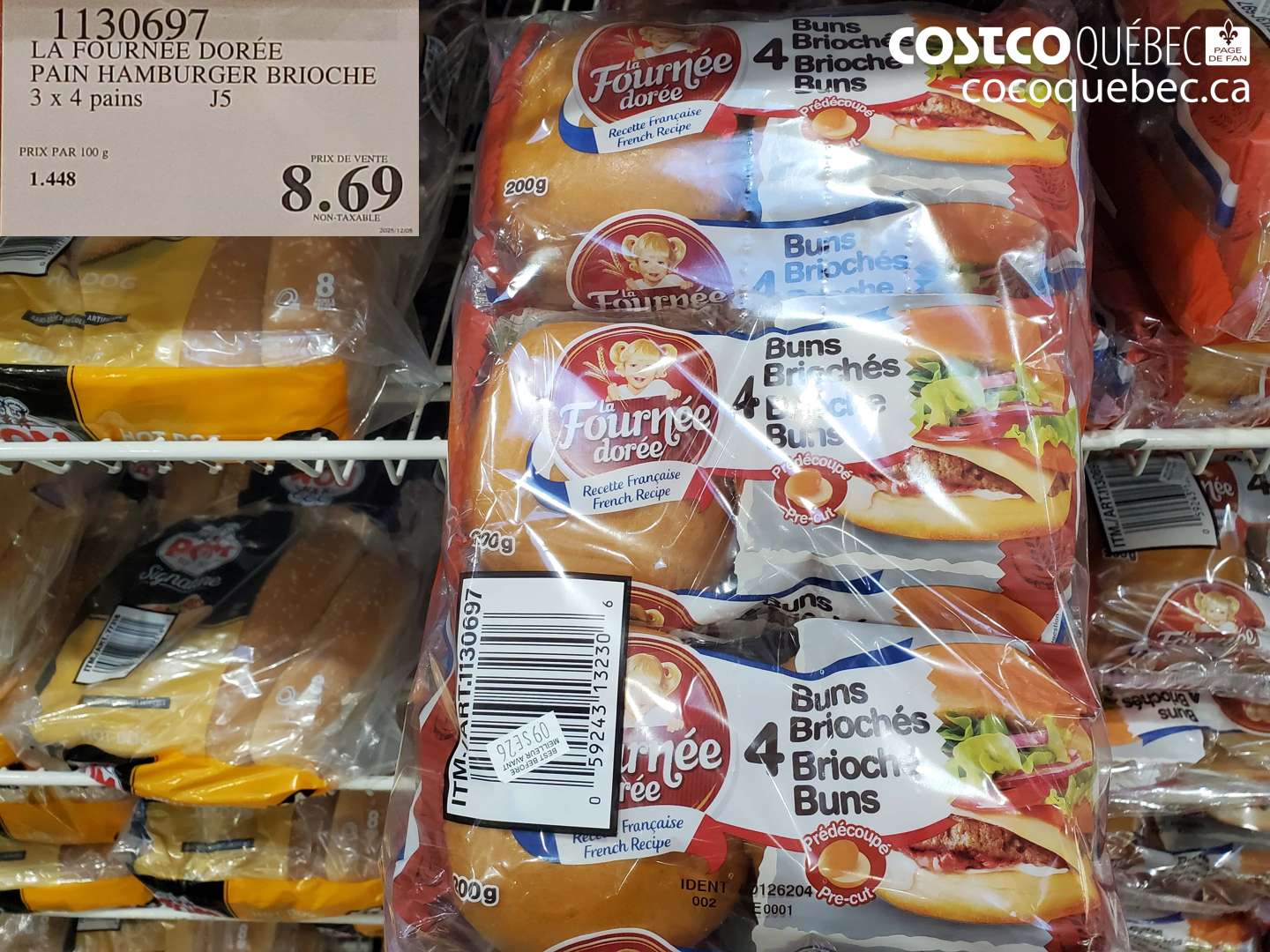 1130697 LA FOURNÉE DORÉE PAIN HAMBURGER BRIOCHE $8.69