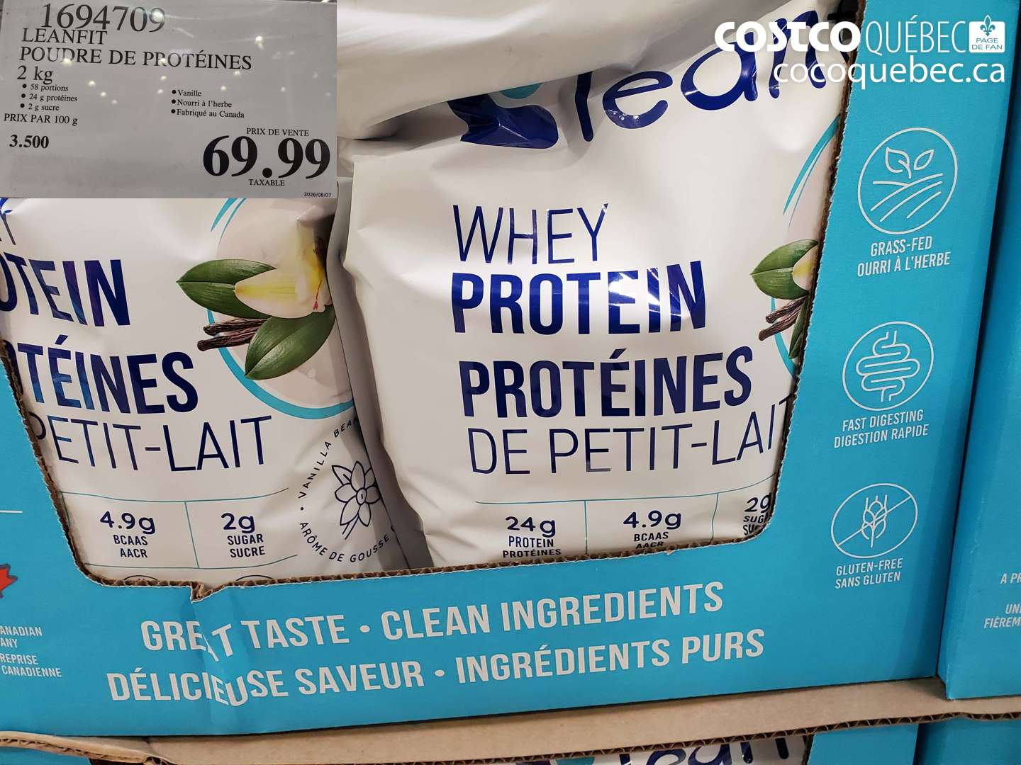 1694709 LEANFIT POUDRE DE PROTÉINES 2 KG $69.99