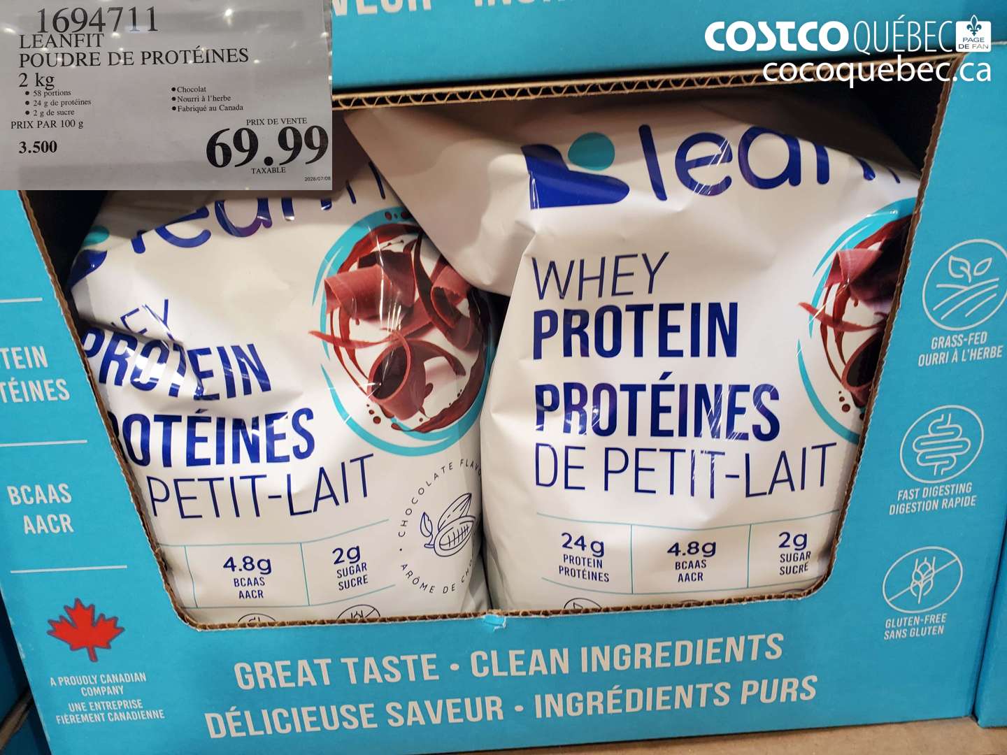 1694711 LEANFIT POUDRE DE PROTÉINES 2 KG $69.99