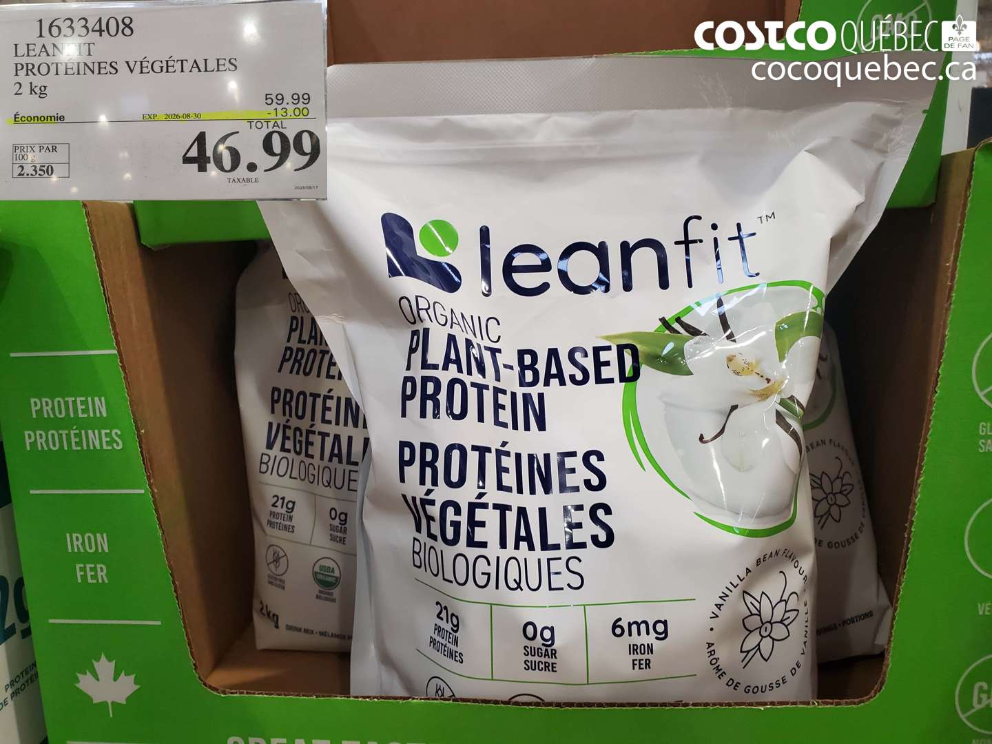 1633408 LEANFIT PROTÉINES VÉGÉTALES 2 KG ($13.00 INSTANT SAVINGS EXPIRES ON 2026-08-30) $46.99