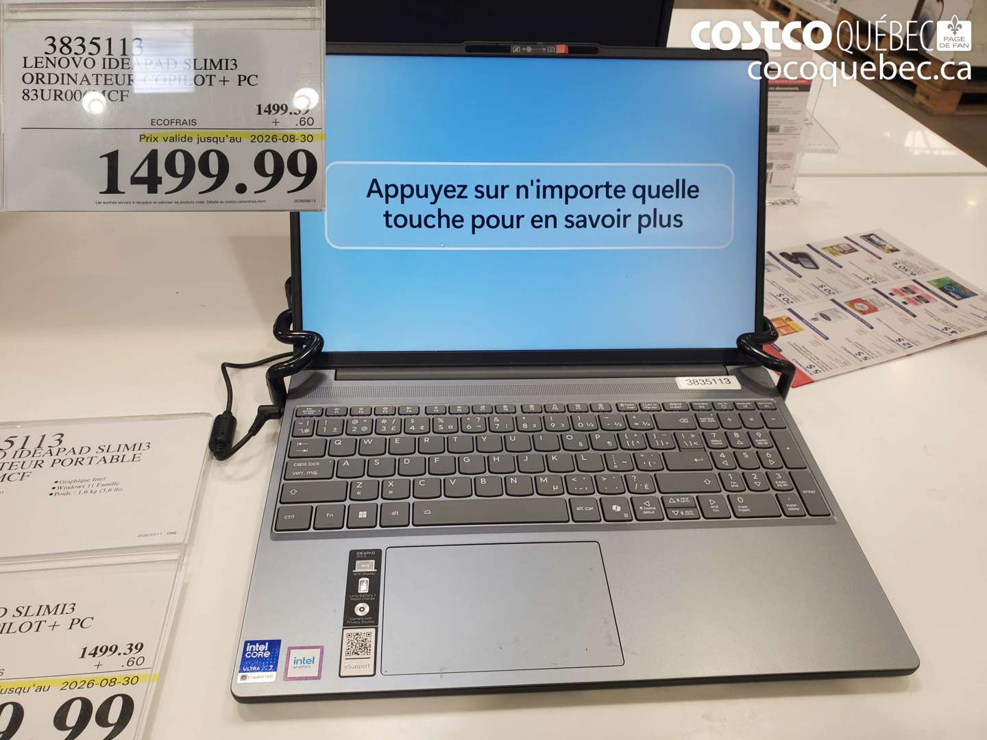 3835113 LENOVO IDEAPAD SLIMI3 ORDINATEUR COPILOT+ PC 83UR000VCF (EXPIRES ON 2026-08-30) $1499.99