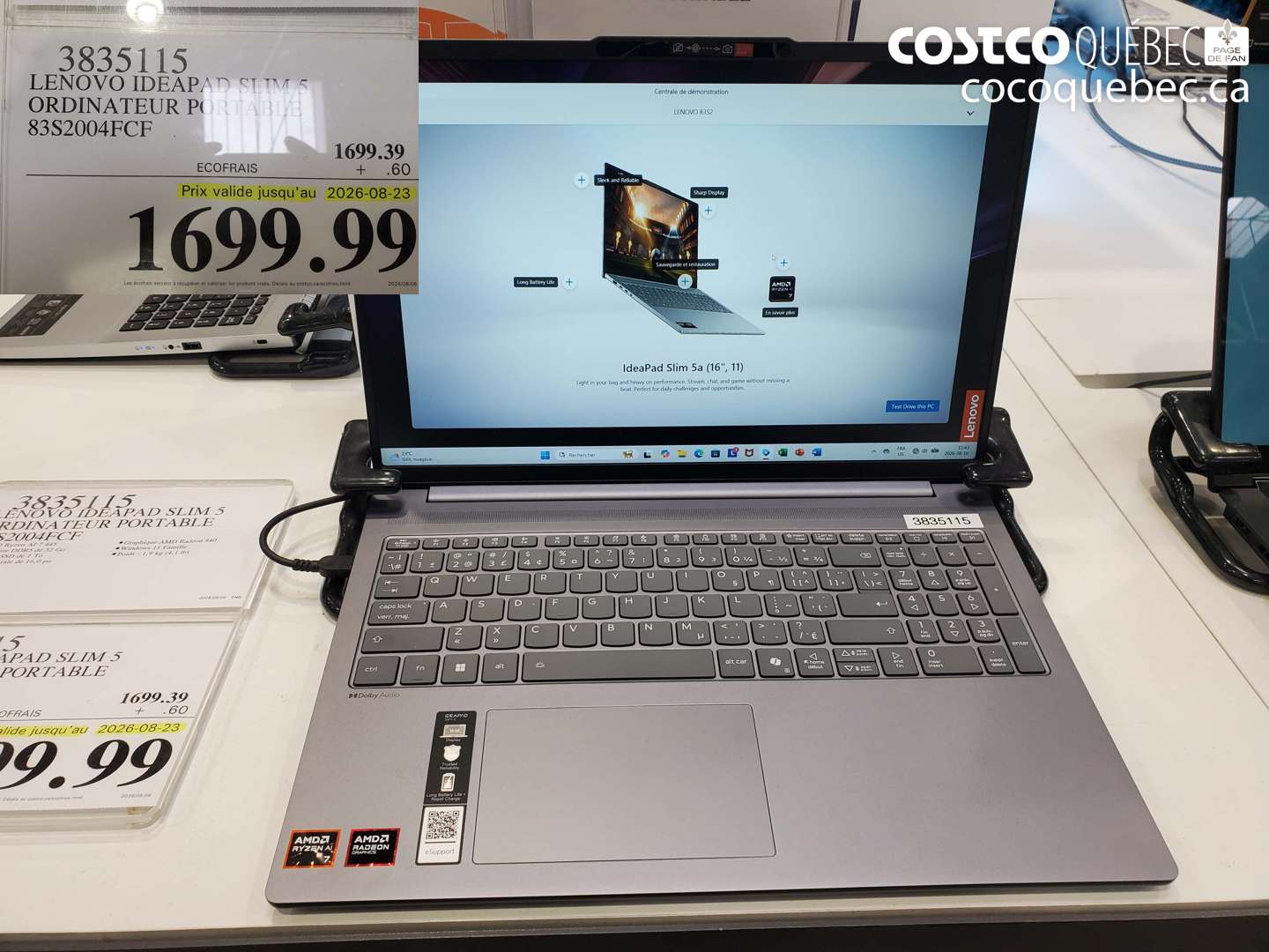 3835115 LENOVO IDEAPAD SLIM 5 ORDINATEUR PORTABLE 83S2004FCF (EXPIRES ON 2026-08-23) $1699.99