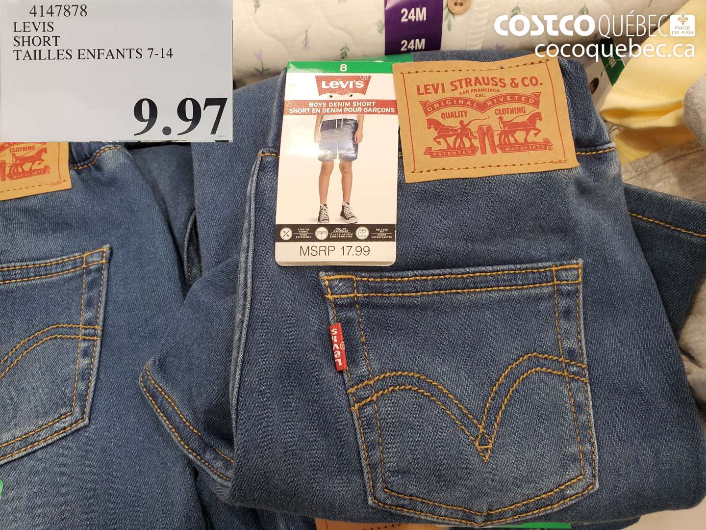 4147878 LEVIS SHORT TAILLES ENFANTS 7-14 $9.97
