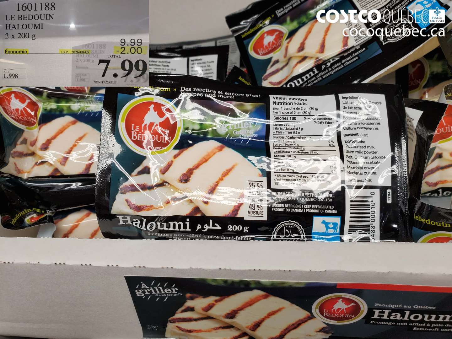 1601188 LE BEDOUIN HALOUMI 2 X 200 G ($2.00 INSTANT SAVINGS EXPIRES ON 2026-08-09) $7.99