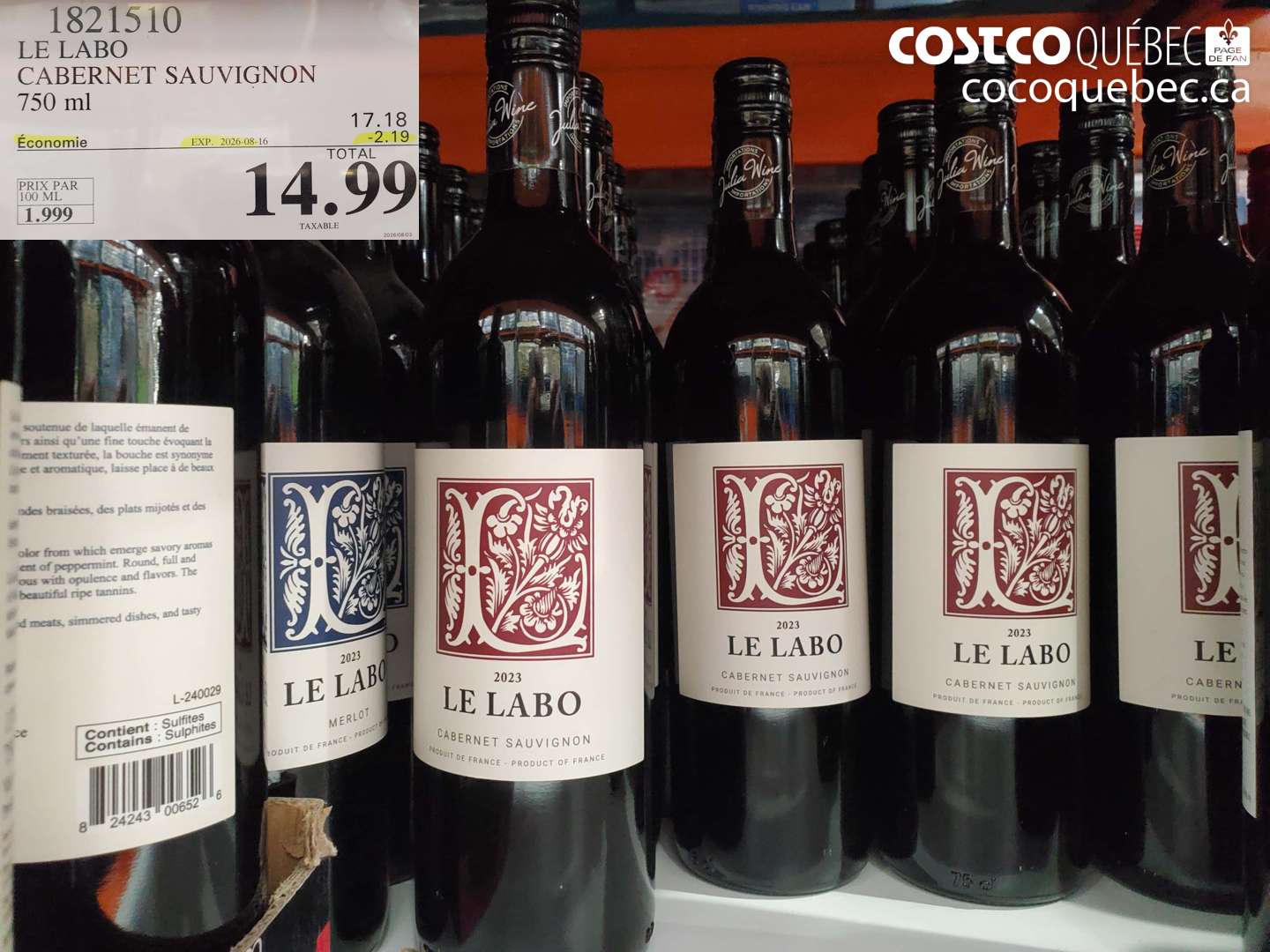 1821510 LE LABO CABERNET SAUVIGNON ($2.19 INSTANT SAVINGS EXPIRES ON 2026-08-16) $14.99