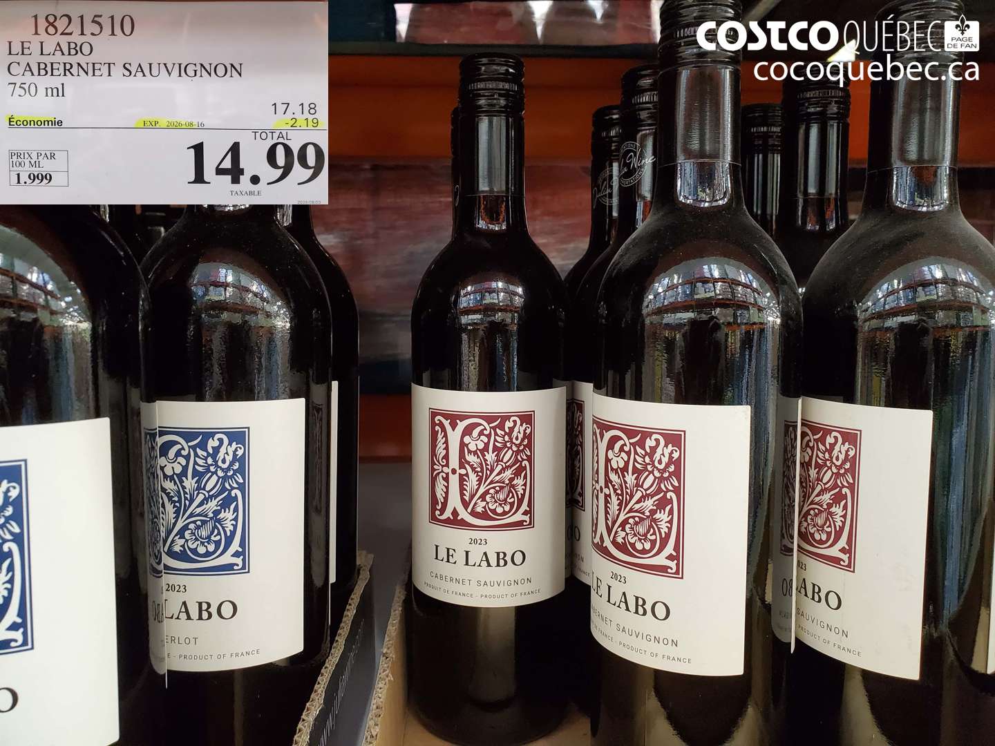 1821510 LE LABO CABERNET SAUVIGNON 750 ML ($2.19 INSTANT SAVINGS EXPIRES ON 2026-08-16) $14.99