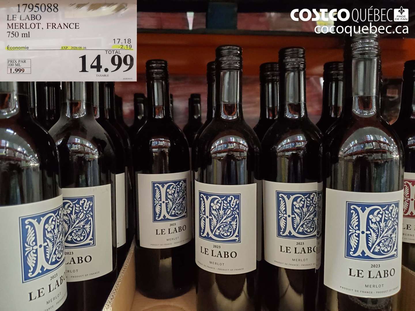 1795088 LE LABO MERLOT, FRANCE 750 ML ($2.19 INSTANT SAVINGS EXPIRES ON 2026-08-16) $14.99