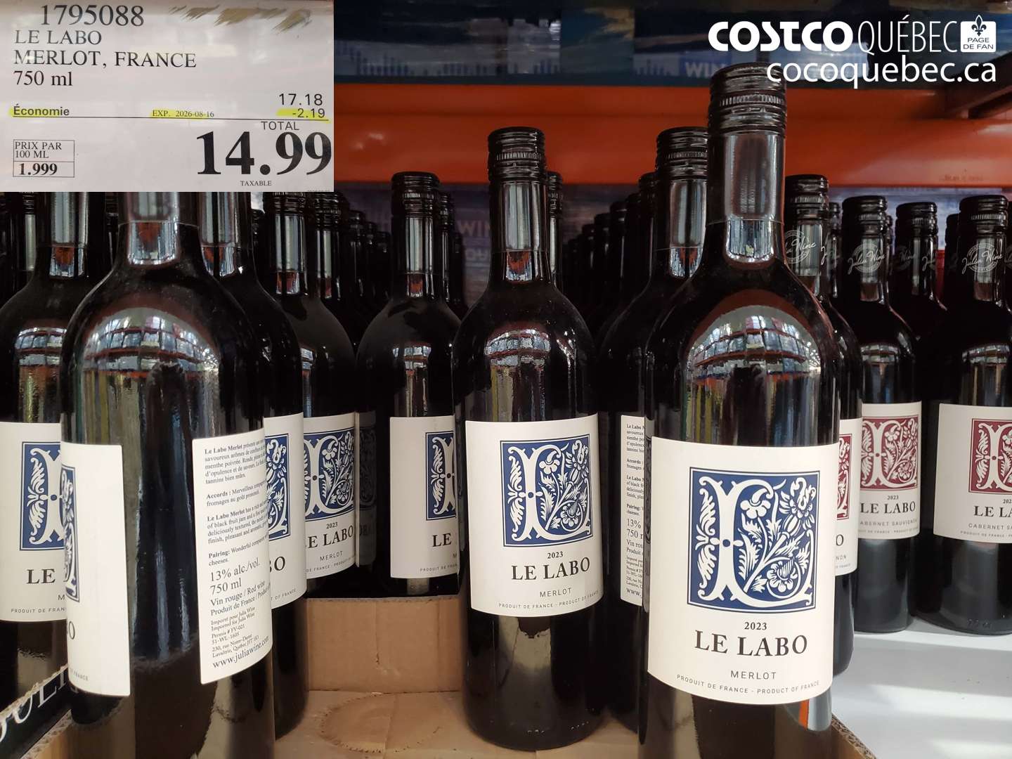 1795088 LE LABO MERLOT, FRANCE 750 ML ($2.19 INSTANT SAVINGS EXPIRES ON 2026-08-16) $14.99