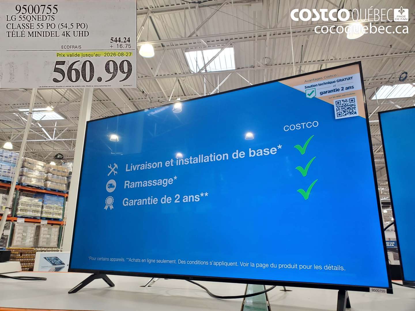 9500755 LG 55QNED7S CLASSE 55 PO (54.5 PO) TÉLÉ MINIDEL 4K UHD (EXPIRES ON 2026-08-27) $560.99