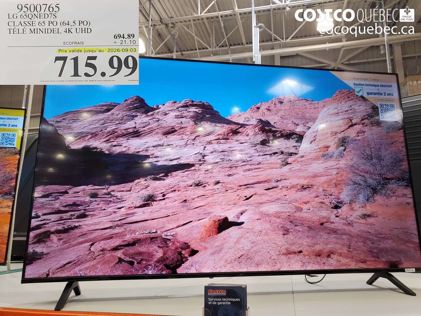 9500765 LG 65QNED7S CLASSE 65 PO (64.5 PO) TÉLÉ MINIDEL 4K UHD (EXPIRES ON 2026-09-03) $715.99