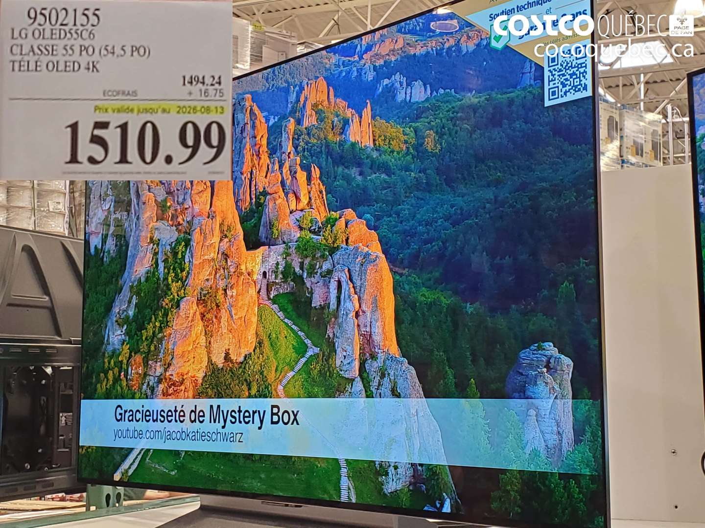 9502155 LG OLED55C6 CLASSE 55 PO (54.5 PO) TÉLÉ OLED 4K (EXPIRES ON 2026-08-13) $1510.99