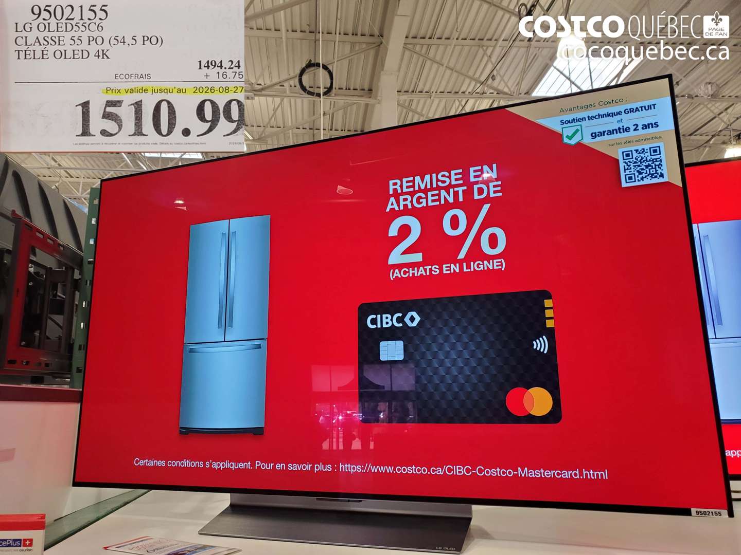 9502155 LG OLED55C6 CLASSE 55 PO (54.5 PO) TÉLÉ OLED 4K (EXPIRES ON 2026-08-27) $1510.99
