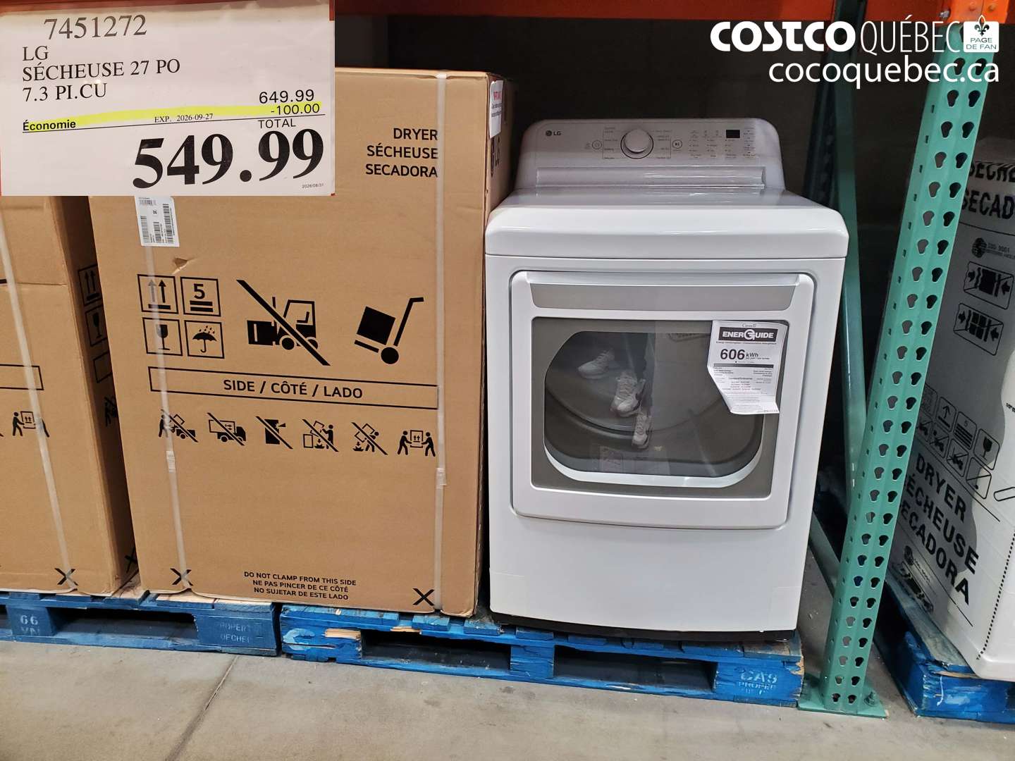 7451272 LG SÉCHEUSE 27 PO 7.3 PI.CU ($100.00 INSTANT SAVINGS EXPIRES ON 2026-09-27) $549.99