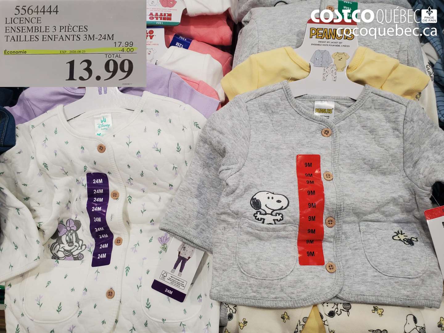 5564444 LICENCE ENSEMBLE 3 PIÈCES TAILLES ENFANTS 3M-24M ($4.00 INSTANT SAVINGS EXPIRES ON 2026-08-23) $13.99