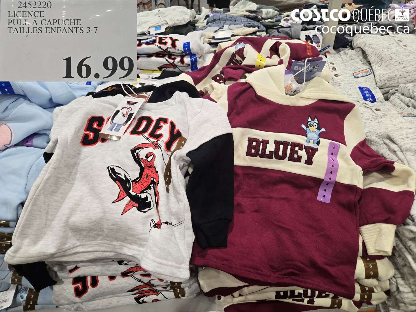 2452220 LICENCE PULL À CAPUCHE TAILLES ENFANTS 3-7 $16.99