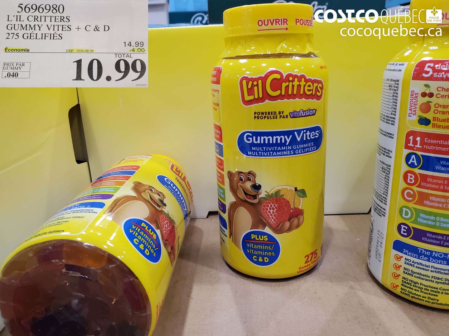 5696980 L'IL CRITTERS GUMMY VITES + C & D 275 GÉLIFIÉES ($4.00 INSTANT SAVINGS EXPIRES ON 2026-08-30) $10.99