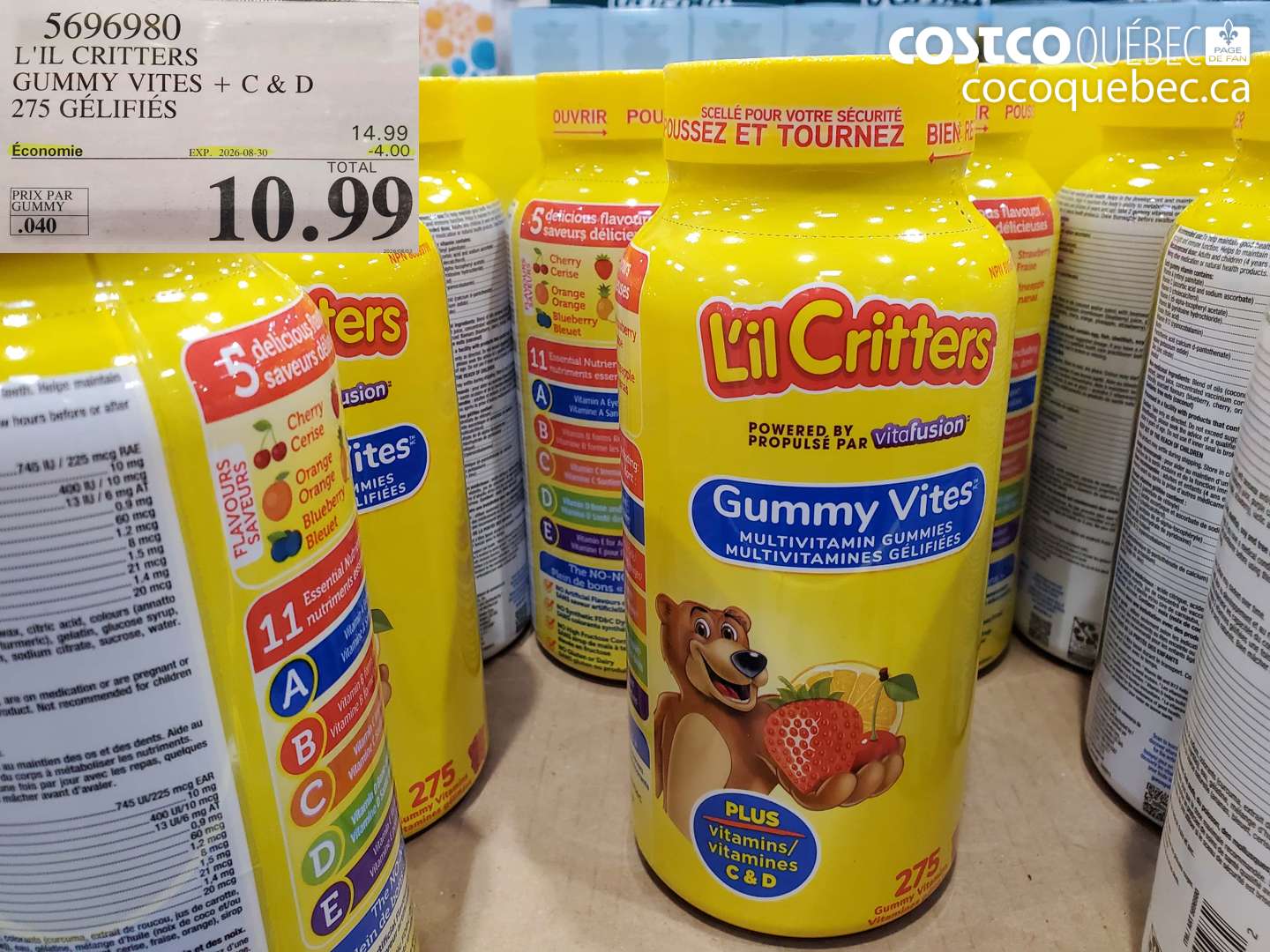 5696980 L'IL CRITTERS GUMMY VITES + C & D 275 GÉLIFIÉS ($4.00 INSTANT SAVINGS EXPIRES ON 2026-08-30) $10.99