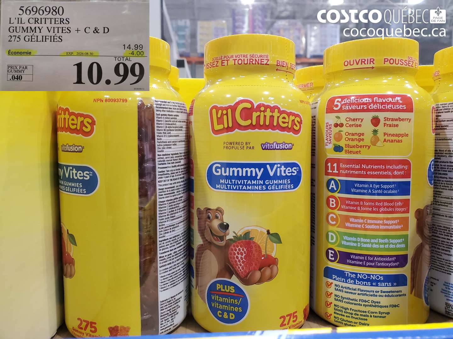 5696980 L'IL CRITTERS GUMMY VITES + C & D 275 GÉLIFIÉS ($4.00 INSTANT SAVINGS EXPIRES ON 2026-08-30) $10.99