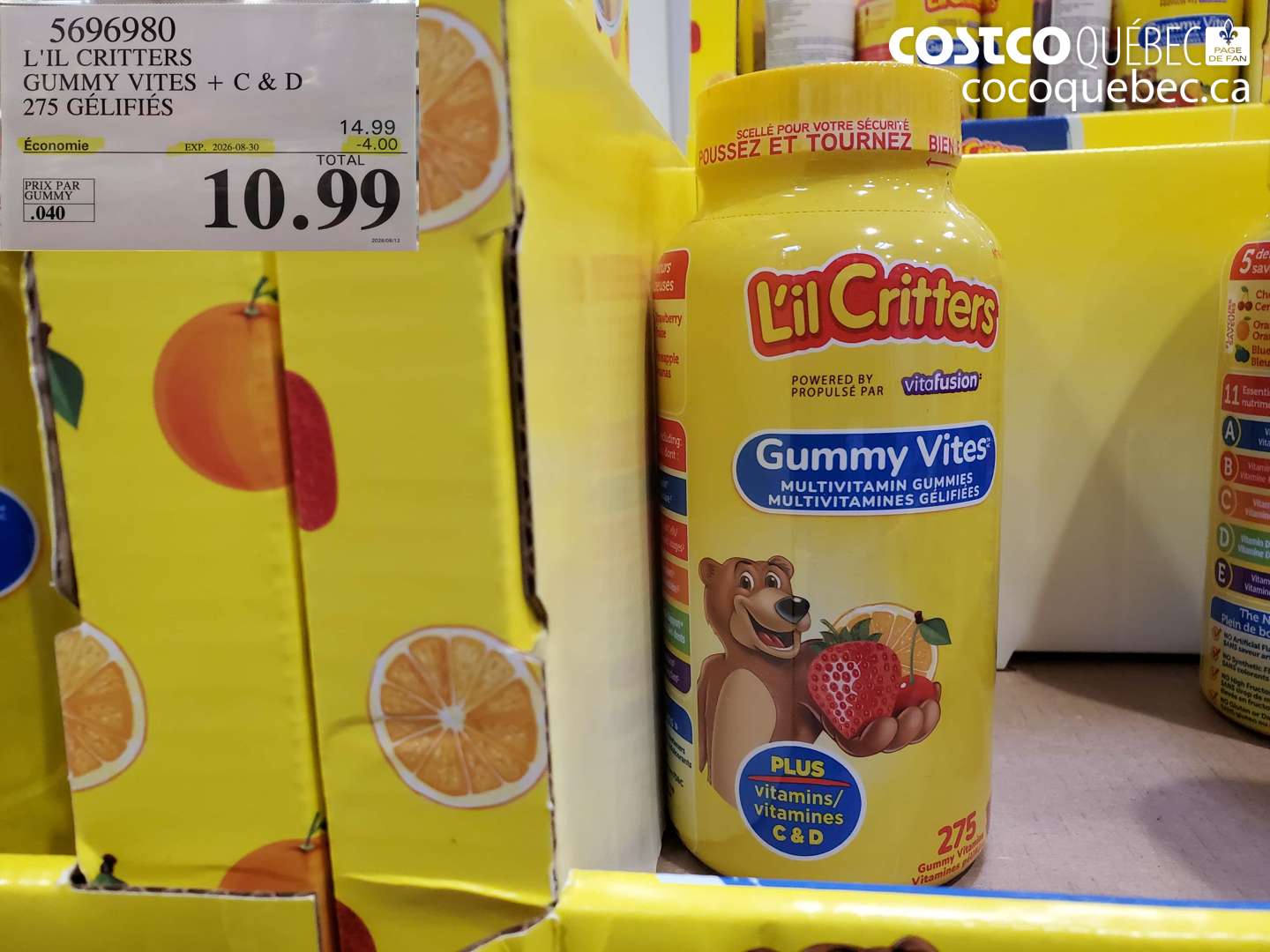 5696980 L'IL CRITTERS GUMMY VITES + C & D 275 GÉLIFIÉS ($4.00 INSTANT SAVINGS EXPIRES ON 2026-08-30) $10.99