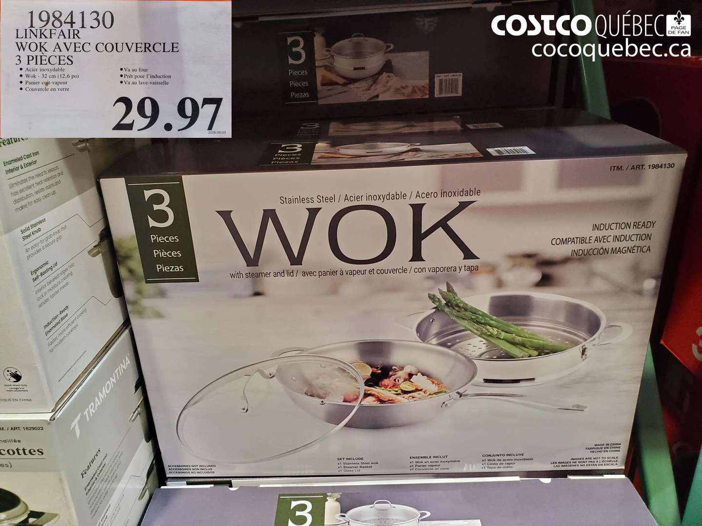 1984130 LINKFAIR WOK AVEC COUVERCLE 3 PIÈCES $29.97