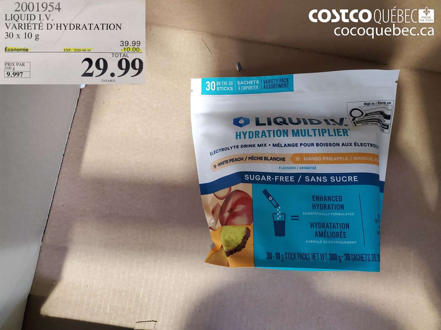 2001954 LIQUID I.V. VARIÉTÉ D'HYDRATATION ($10.00 INSTANT SAVINGS EXPIRES ON 2026-08-16) $29.99