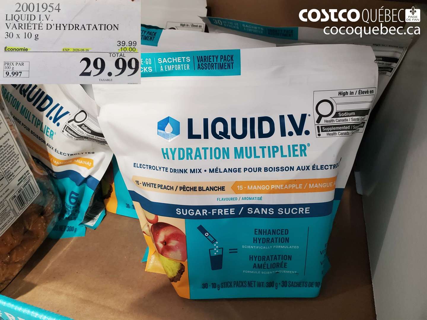 2001954 LIQUID I.V. VARIÉTÉ D'HYDRATATION 30 X 10 G ($10.00 INSTANT SAVINGS EXPIRES ON 2026-08-16) $29.99