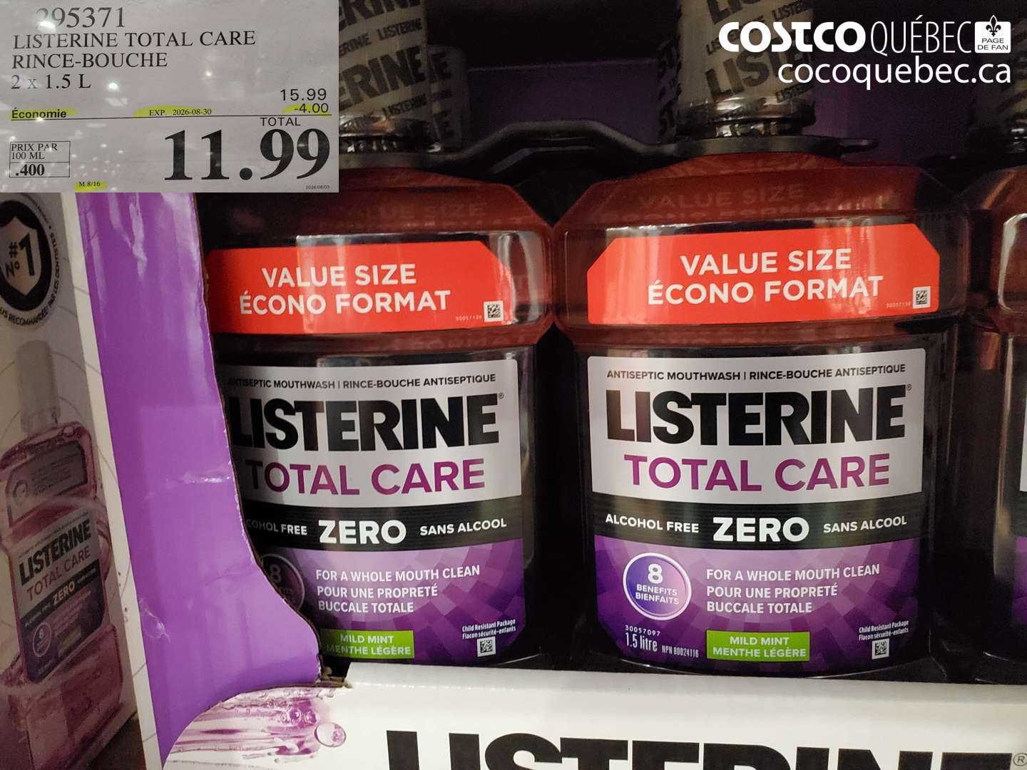 295371 LISTERINE TOTAL CARE RINCE-BOUCHE 2 X 1.5 L ($4.00 INSTANT SAVINGS EXPIRES ON 2026-08-30) $11.99