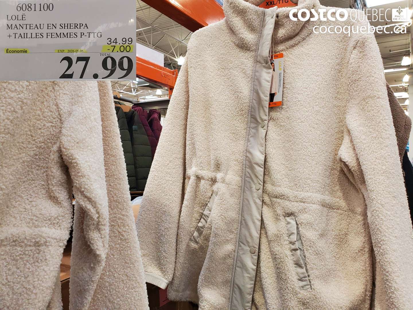 6081100 LOLÉ MANTEAU EN SHERPA ($7.00 INSTANT SAVINGS EXPIRES ON 2026-09-06) $27.99