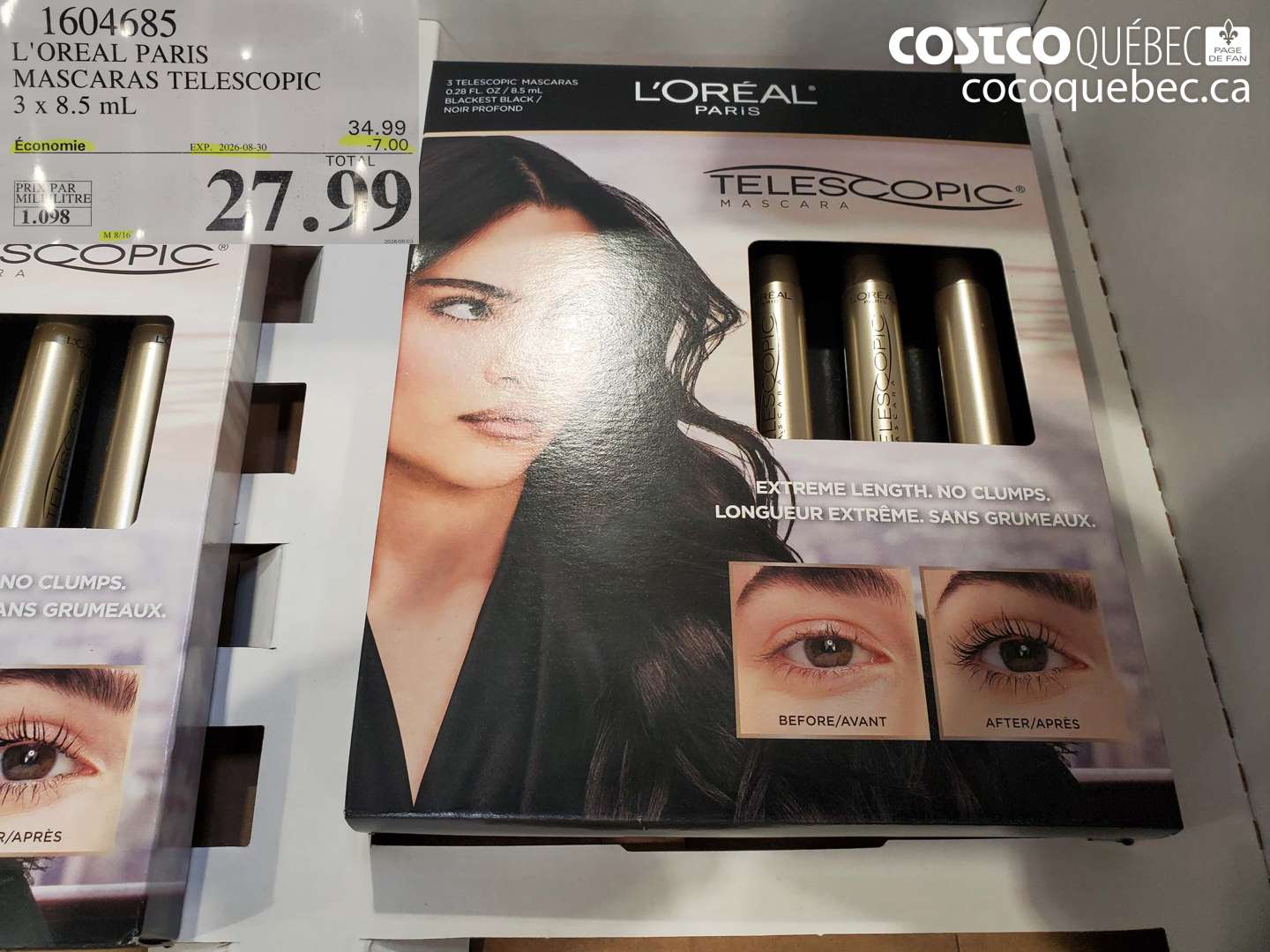 1604685 L'OREAL PARIS MASCARAS TELESCOPIC 3 X 8.5 ML ($7.00 INSTANT SAVINGS EXPIRES ON 2026-08-30) $27.99