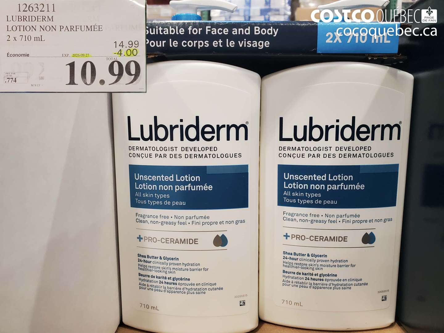 1263211 LUBRIDERM LOTION NON PARFUMÉE ($4.00 INSTANT SAVINGS EXPIRES ON 2026-09-27) $10.99